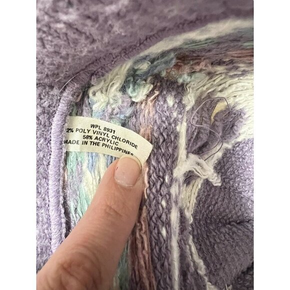 Vtg Pastel Purple Heart Knit Bucket Cloche Hat Fairy Kei y2k Fuzzy Kidcore